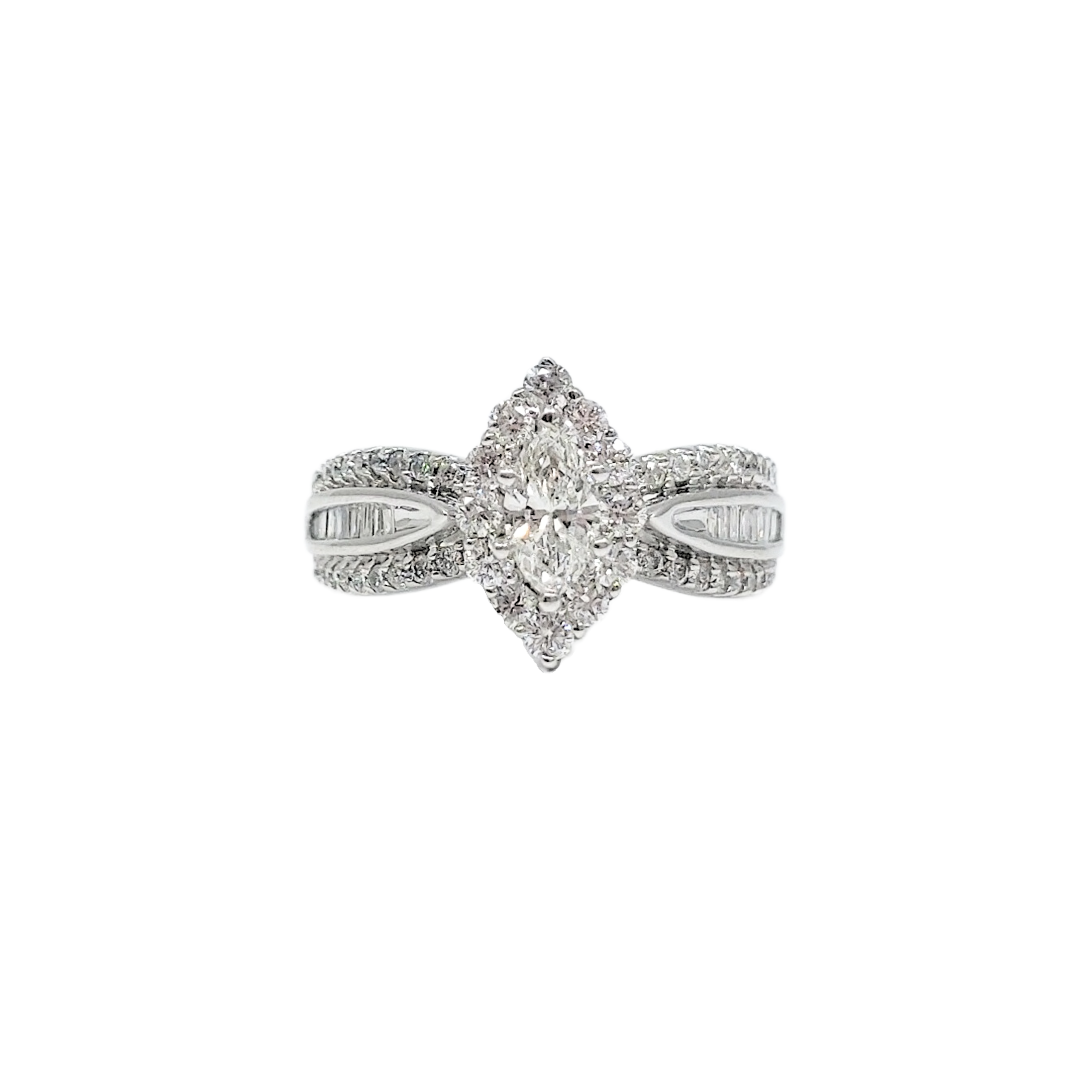 14ct White Gold & Diamond Marquise Cluster Ring