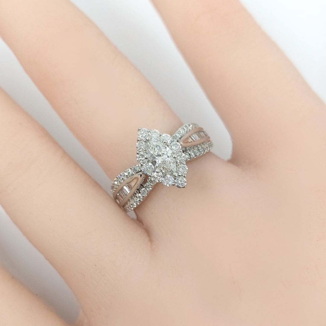 14ct White Gold & Diamond Marquise Cluster Ring