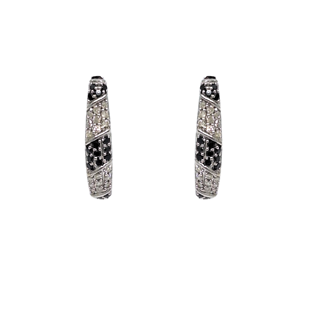 9ct White Gold Black & White Diamond Drop Earrings