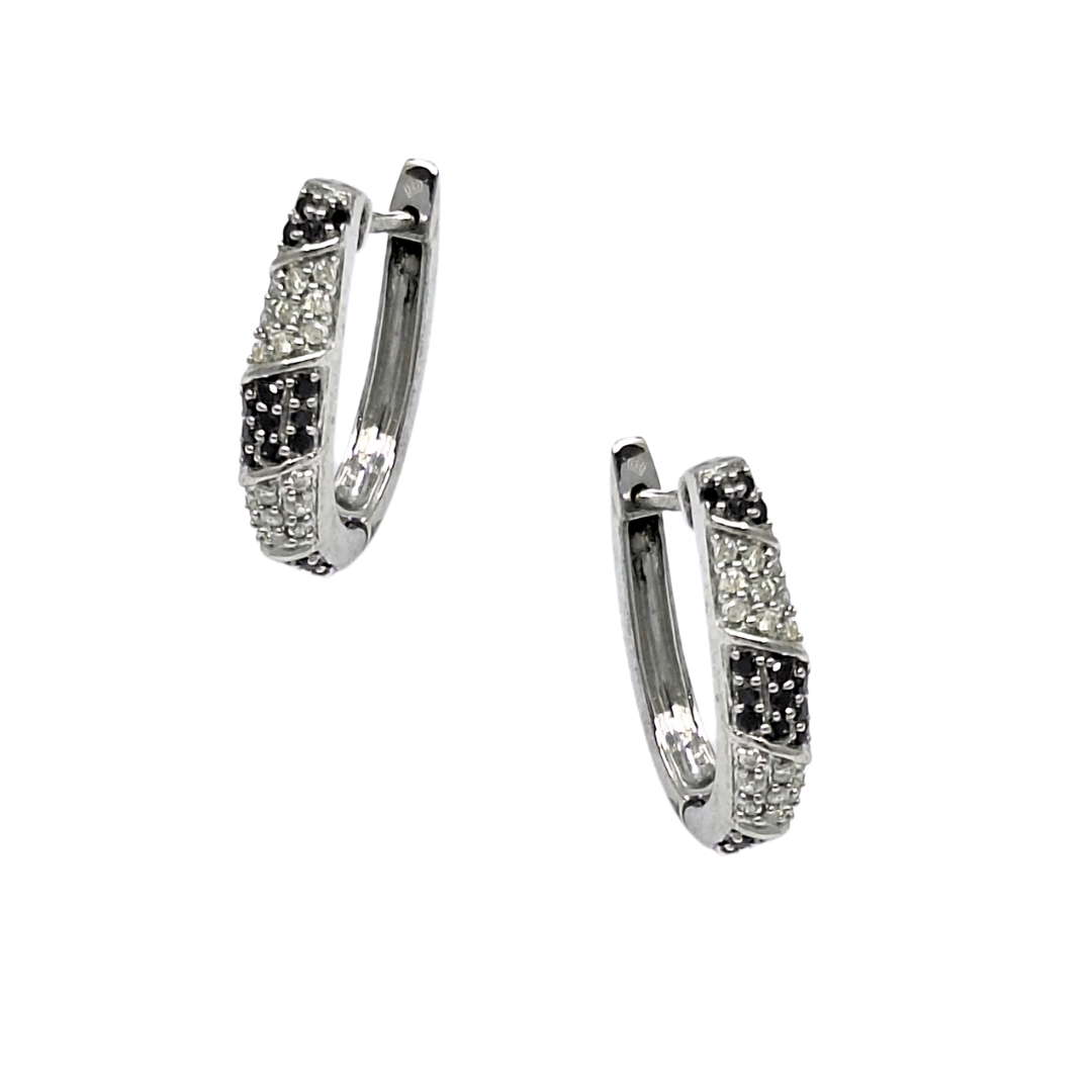 9ct White Gold Black & White Diamond Drop Earrings