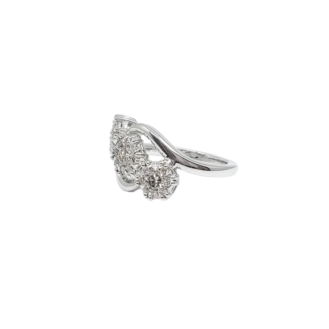 9ct White Gold & Diamond Triple Cluster Ring