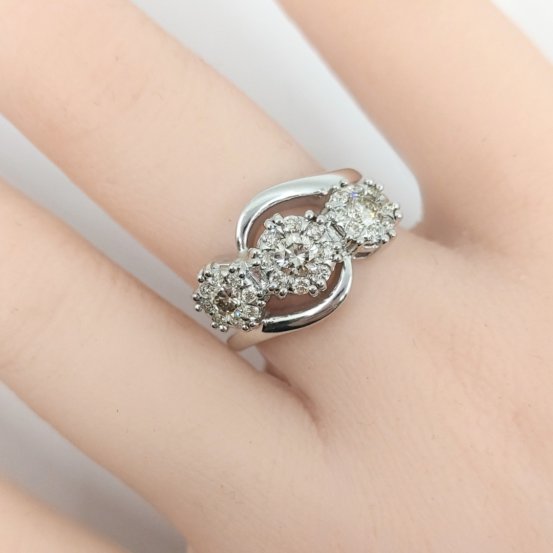 9ct White Gold & Diamond Triple Cluster Ring