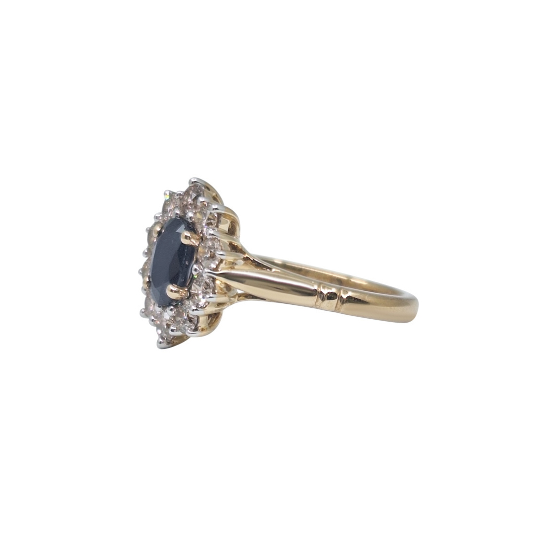 9ct Yellow Gold Sapphire & Diamond Cluster Ring