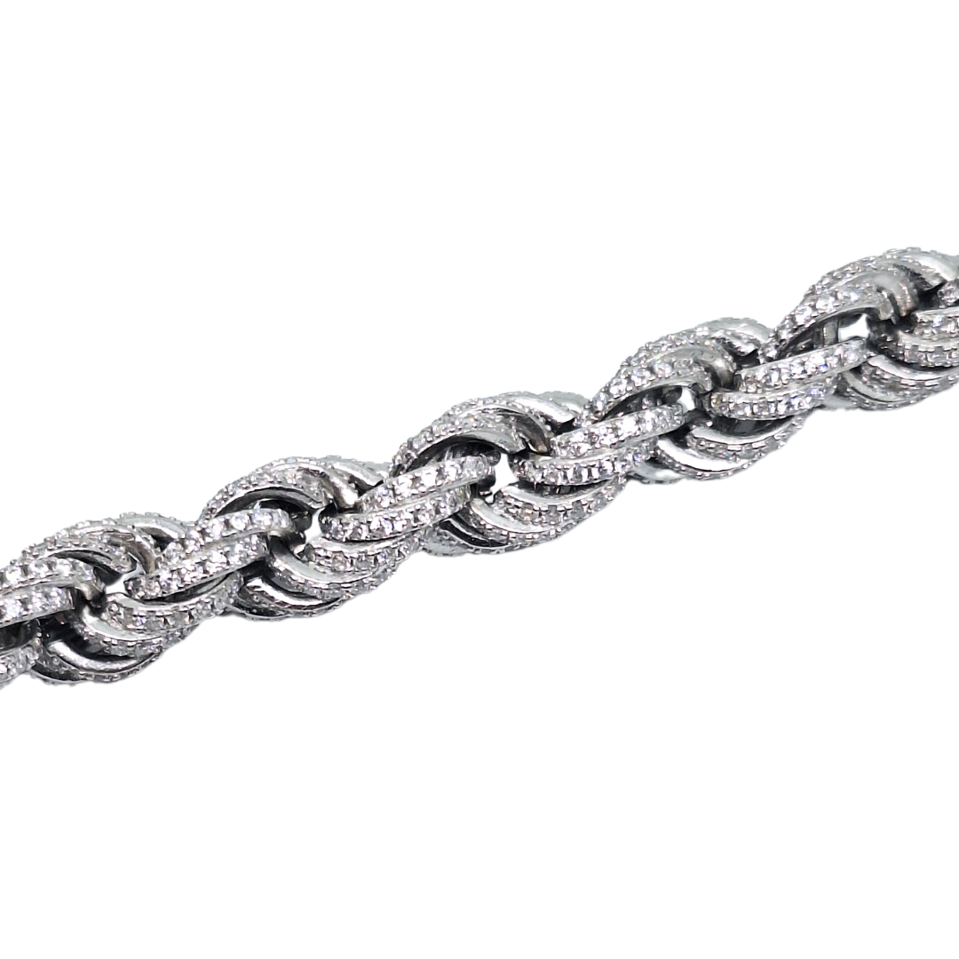 Silver & CZ Rope Bracelet 8 1/2 Inches