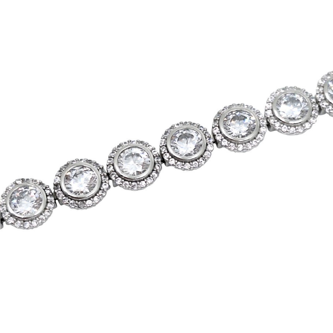 Silver & CZ Halo Bracelet 7 1/2 Inches