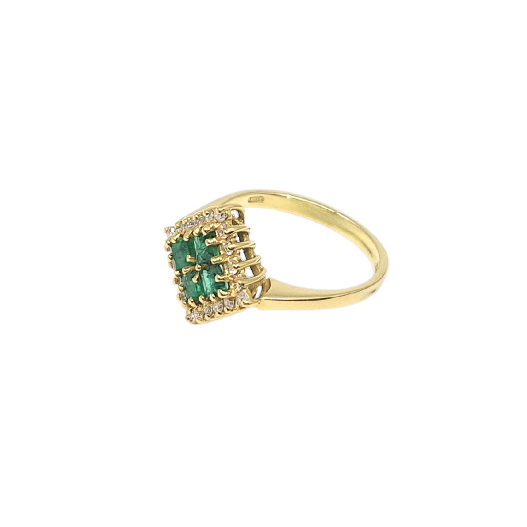 18ct Gold Emerald & Diamond Square Cluster Ring