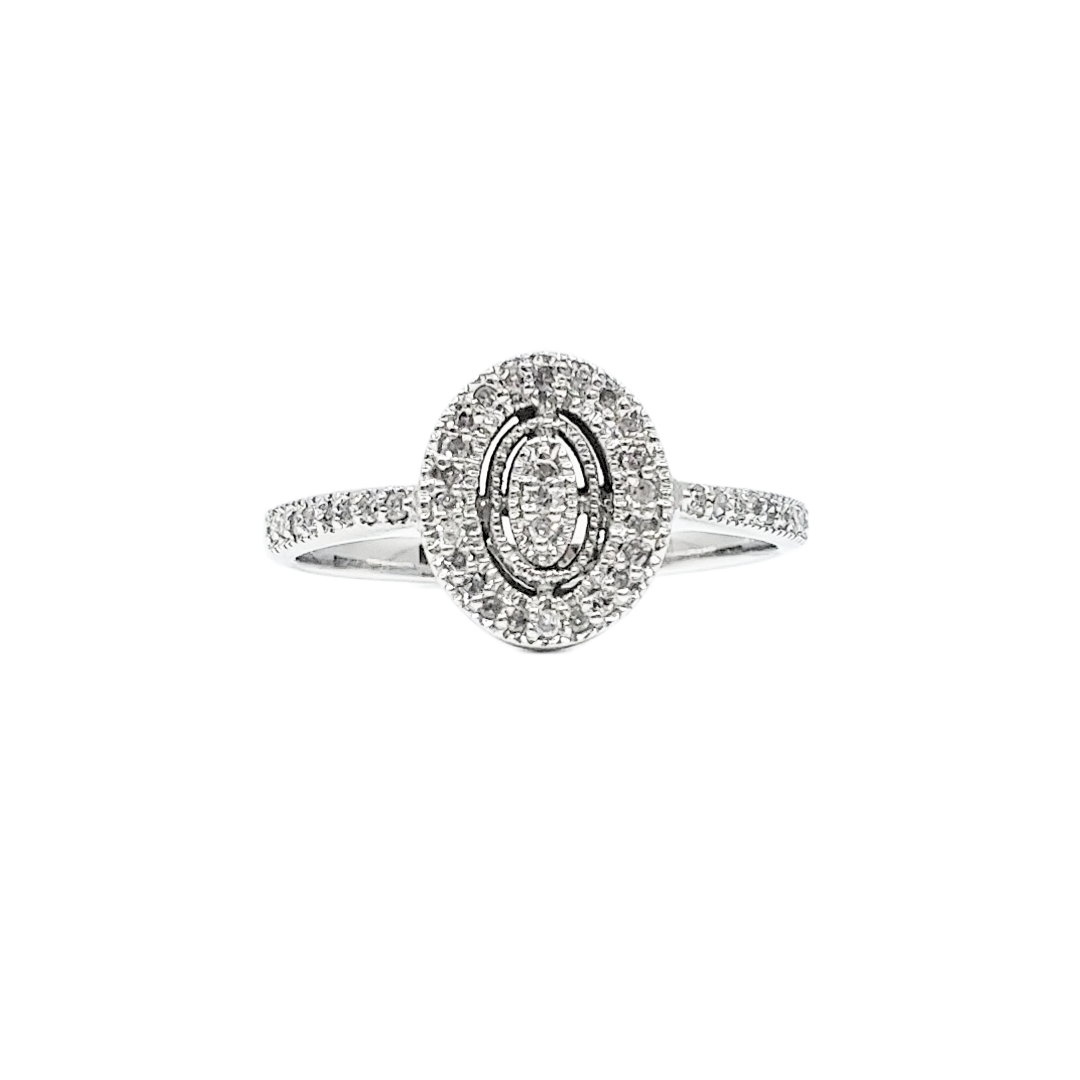 9ct White Gold & Diamond Oval Cluster Ring