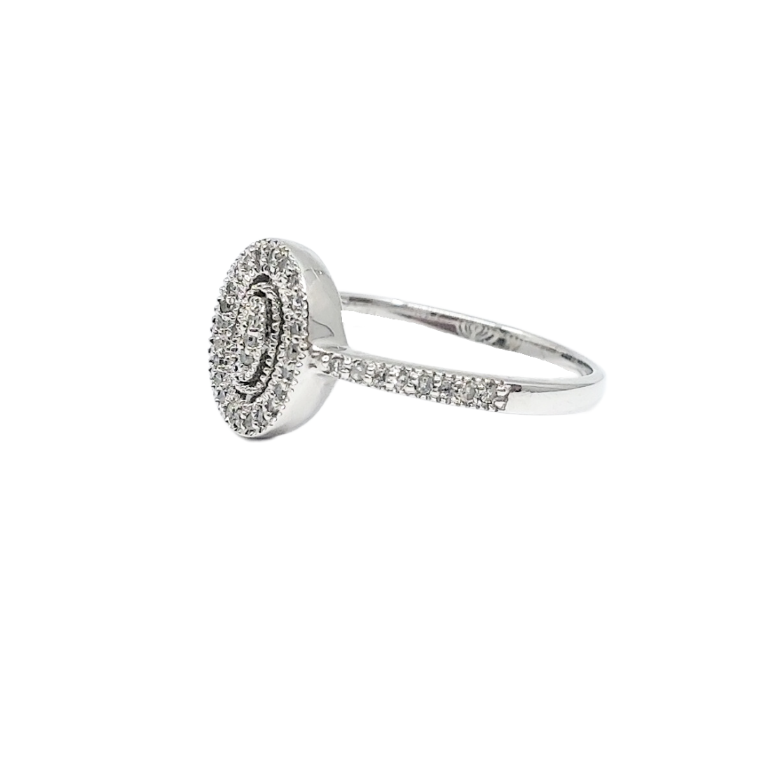 9ct White Gold & Diamond Oval Cluster Ring