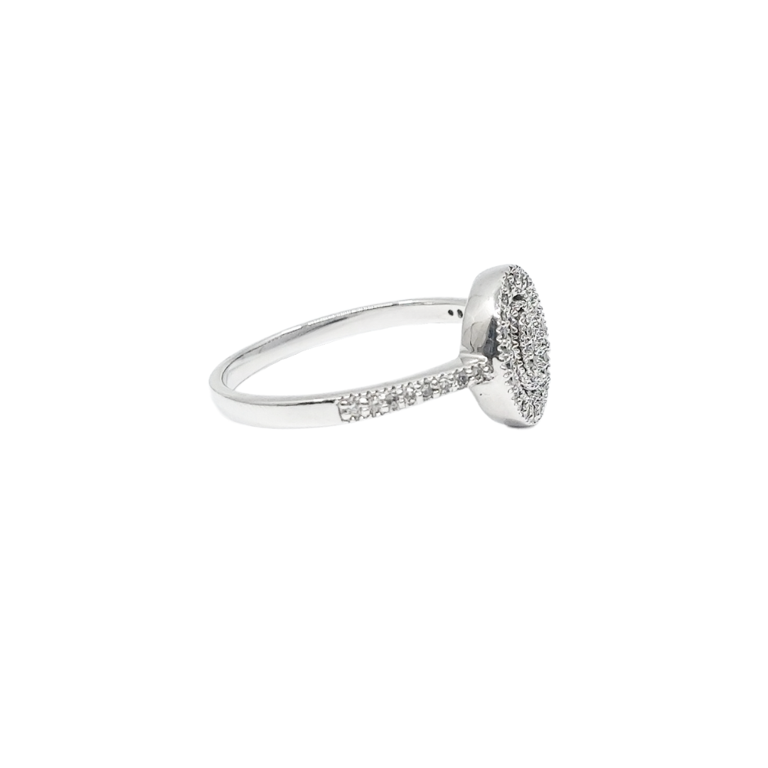 9ct White Gold & Diamond Oval Cluster Ring