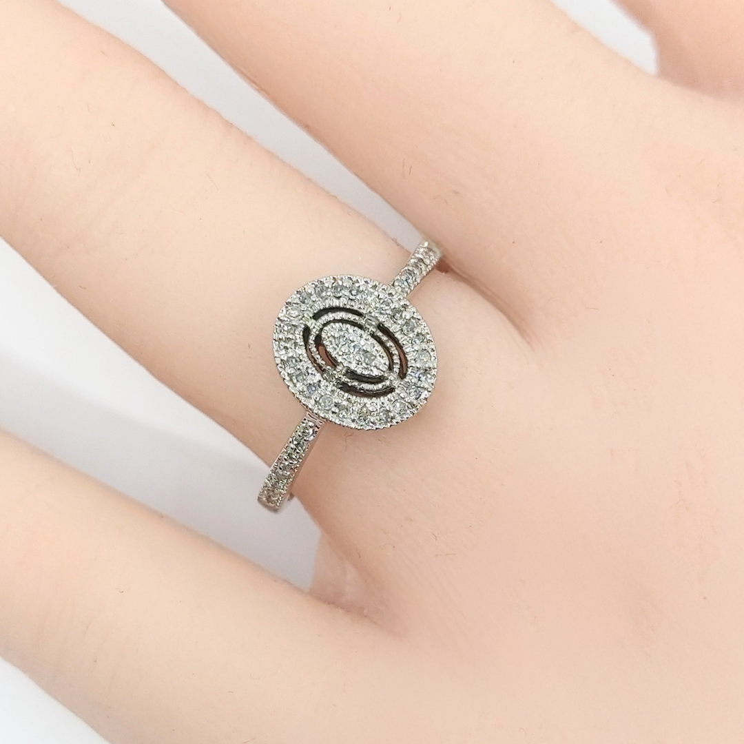 9ct White Gold & Diamond Oval Cluster Ring