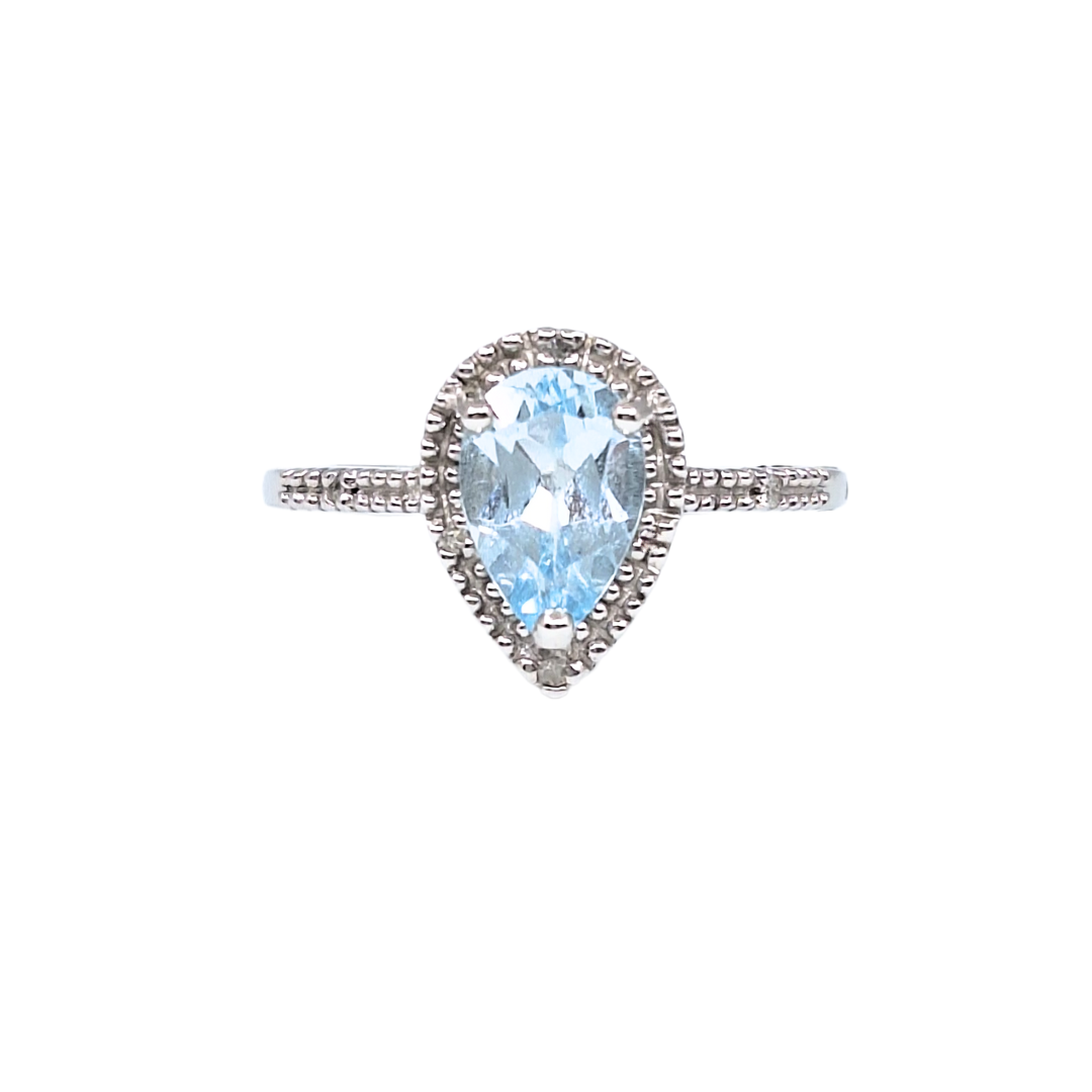 9ct White Gold Aquamarine & Diamond Ring