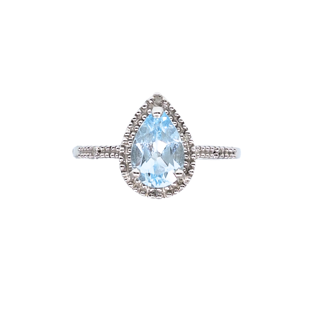 9ct White Gold Aquamarine & Diamond Ring