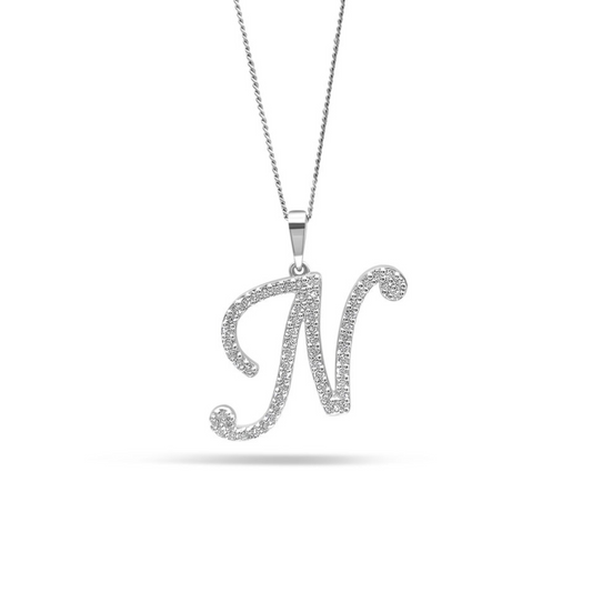 White Gold & Ethical Diamond Initial N Pendant