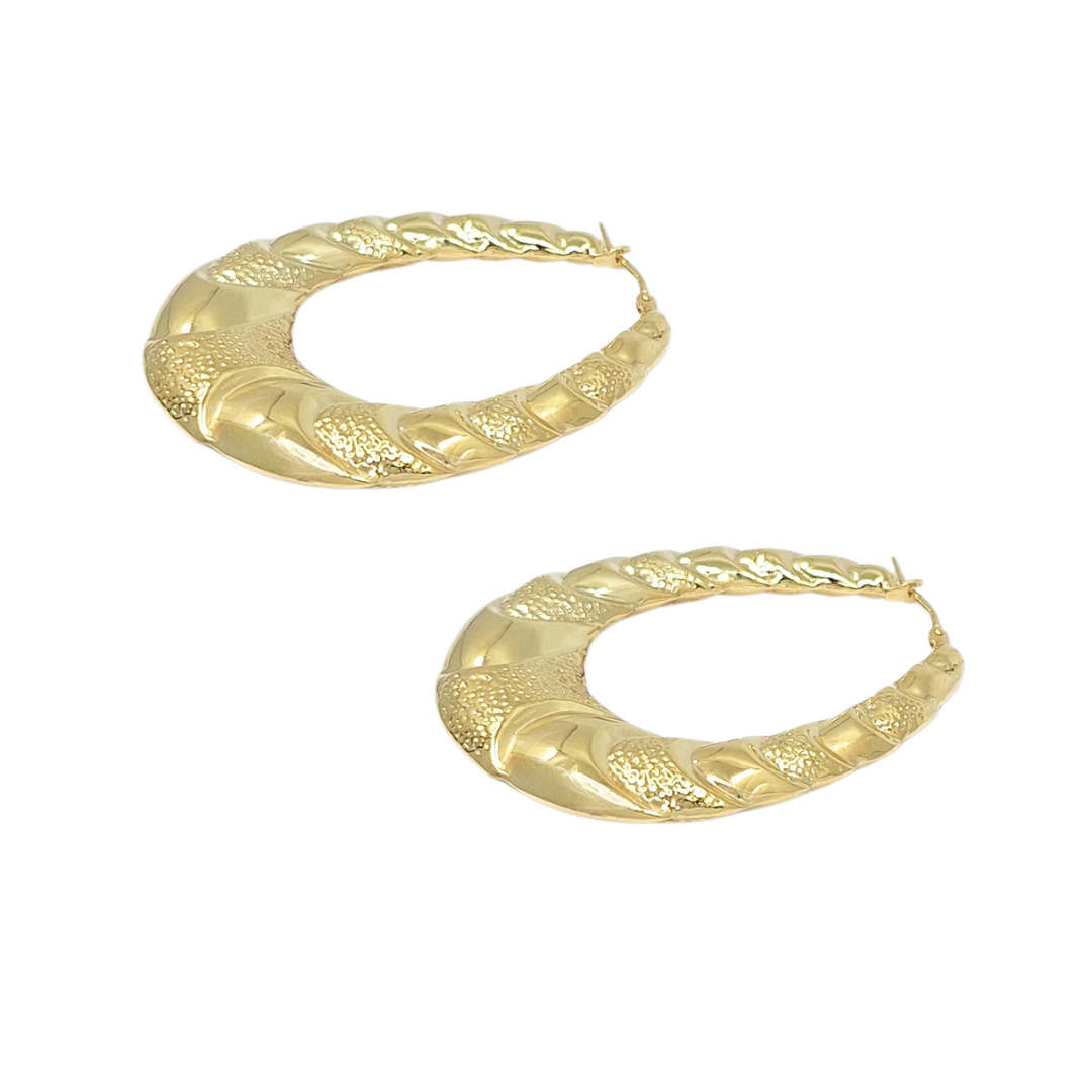 9ct Yellow Gold Patterned Creole Earrings