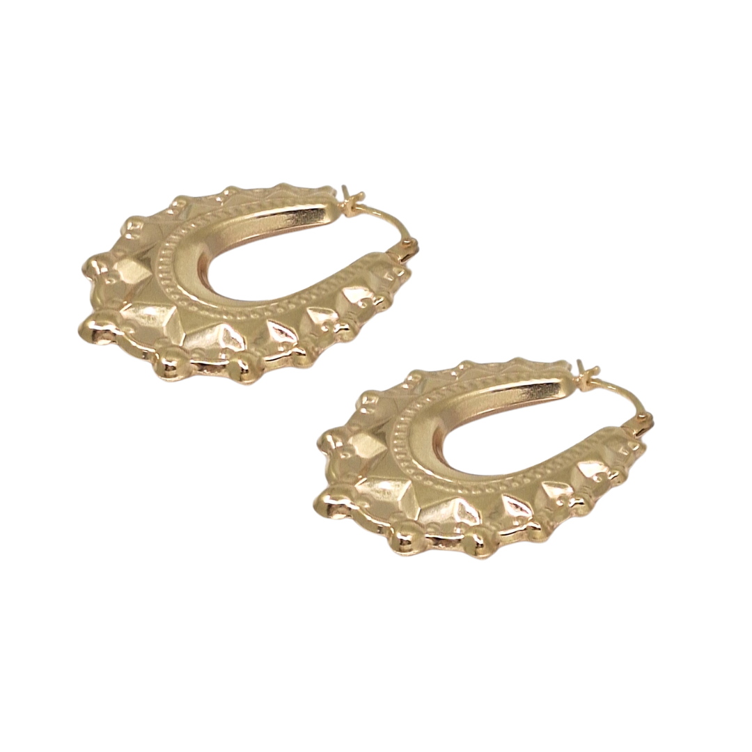 9ct Yellow Gold Spike Creole Earrings
