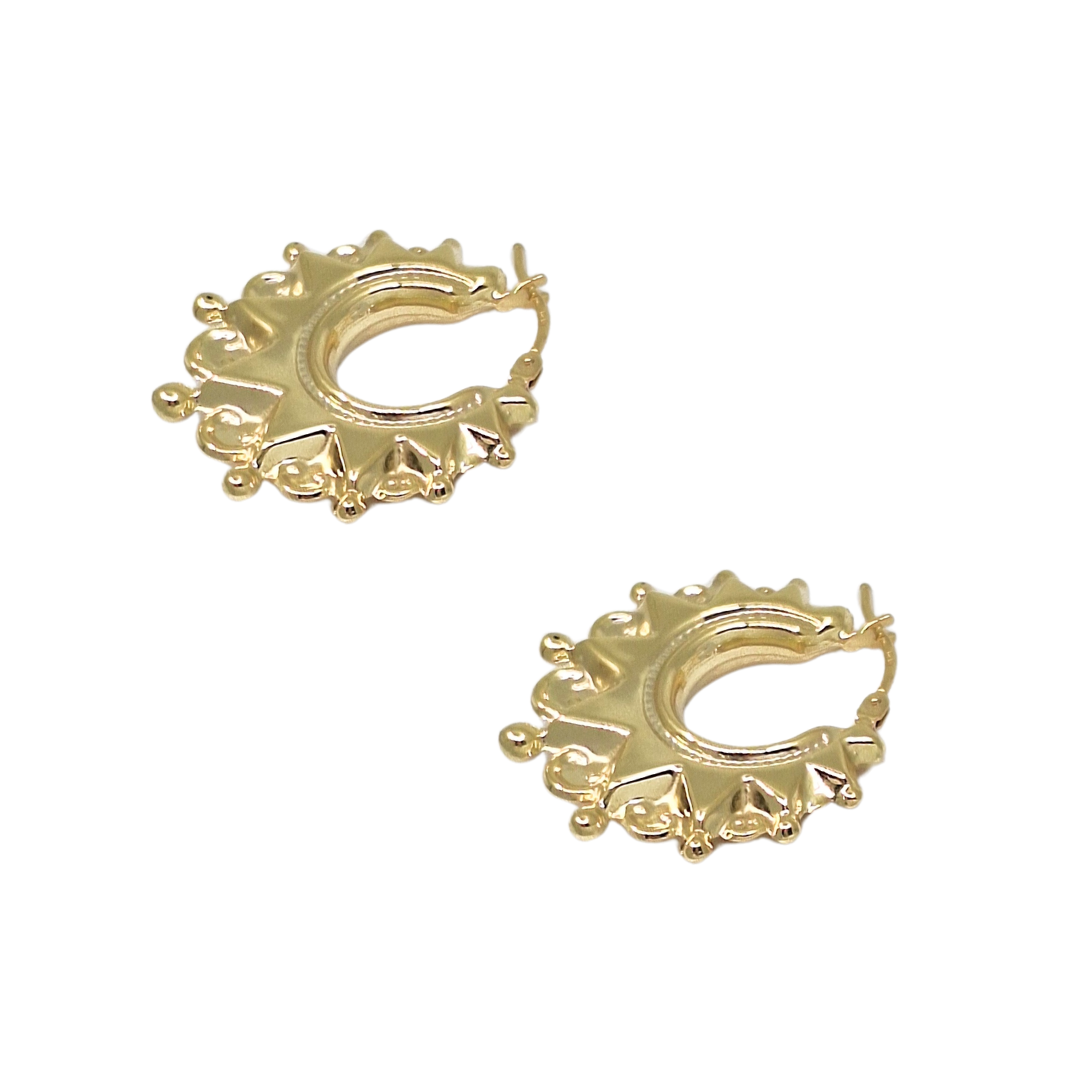 9ct Yellow Gold Spike Creole Earrings