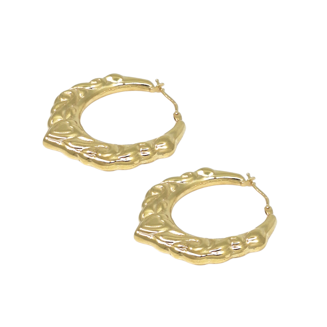 9ct Yellow Gold Patterned Creole Earrings