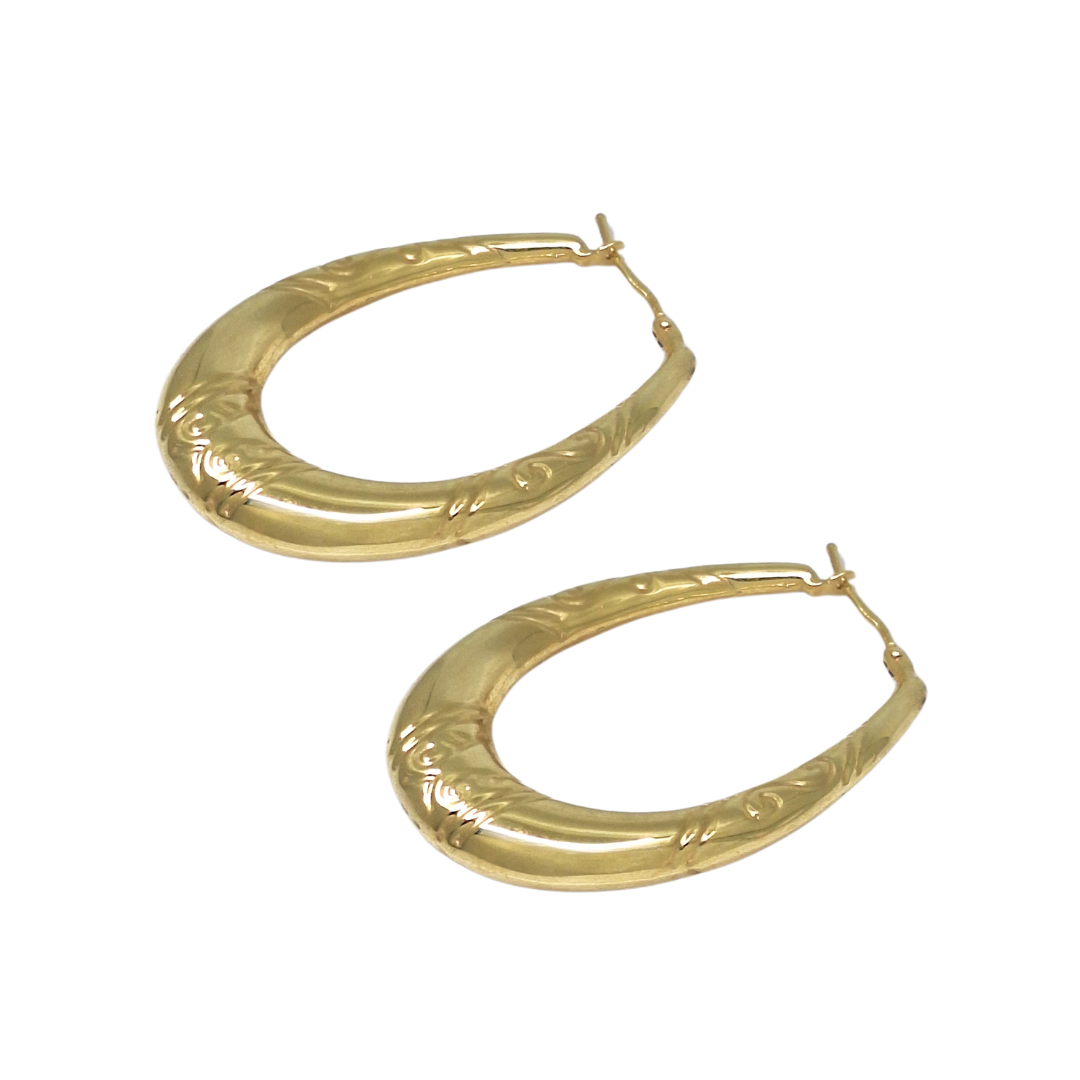 9ct Yellow Gold Pattern Creole Earrings