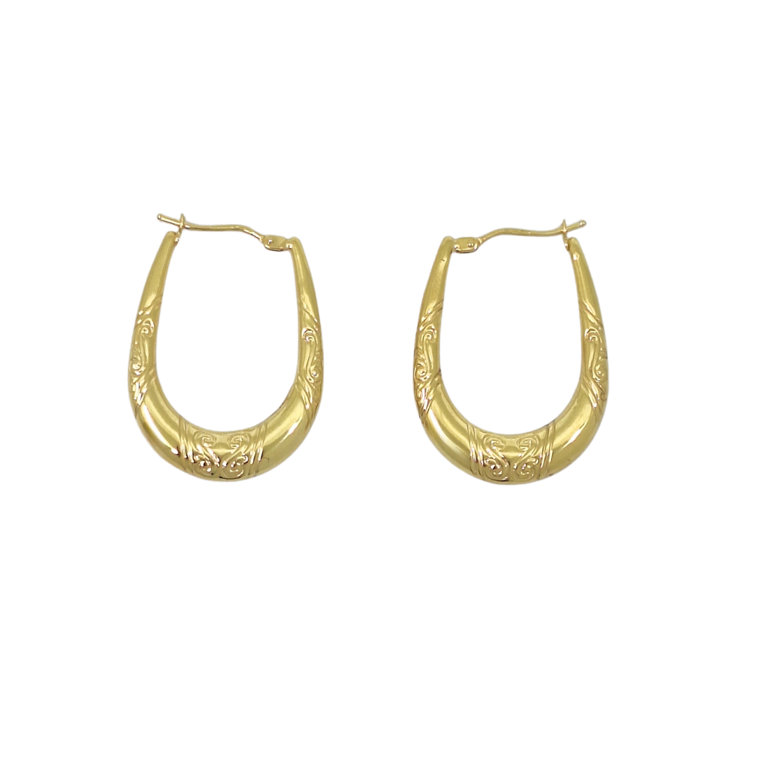 9ct Yellow Gold Patterned Creole Earrings