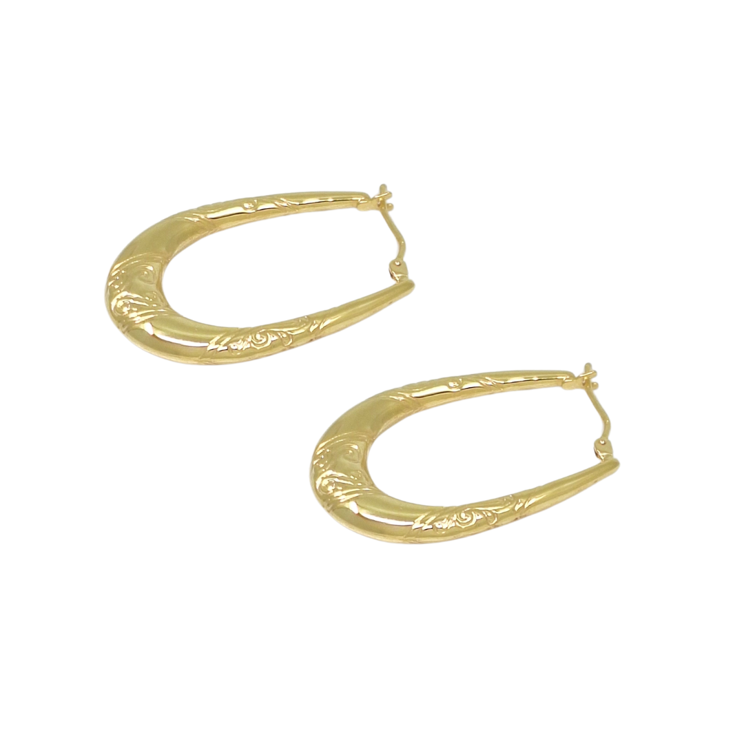 9ct Yellow Gold Patterned Creole Earrings