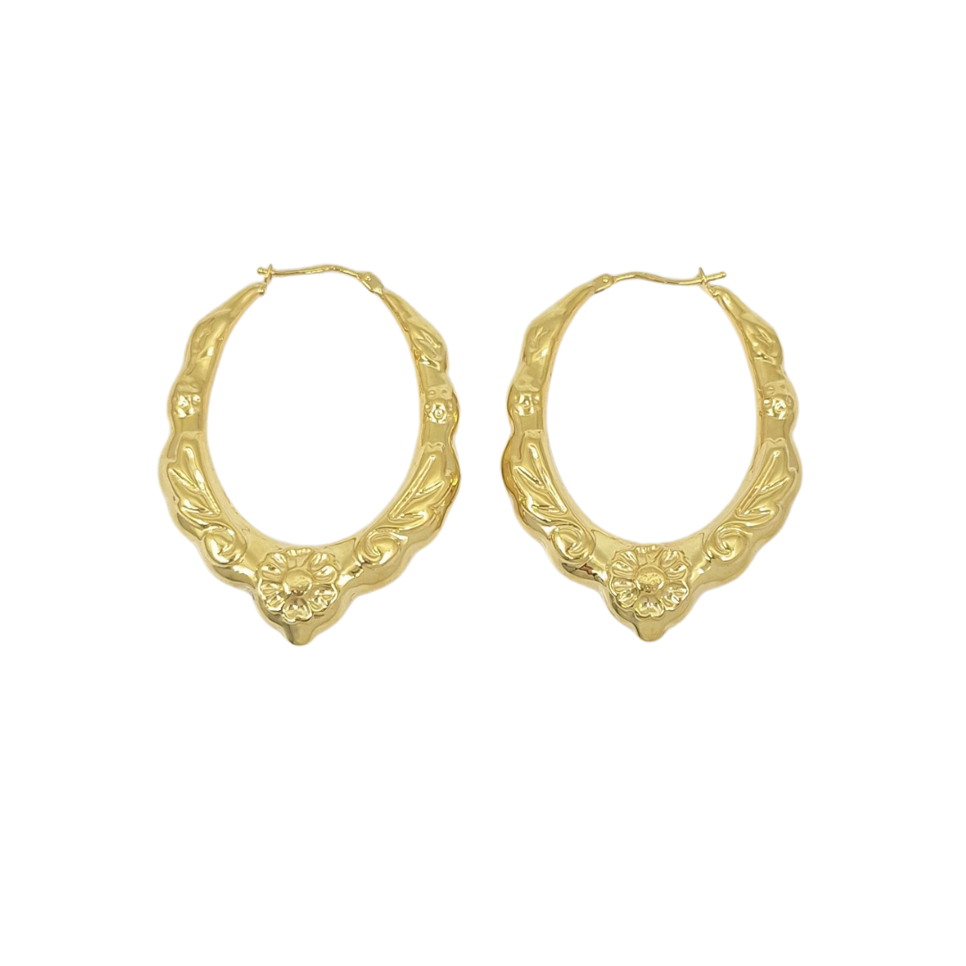 9ct Yellow Gold Patterned Creole Earrings