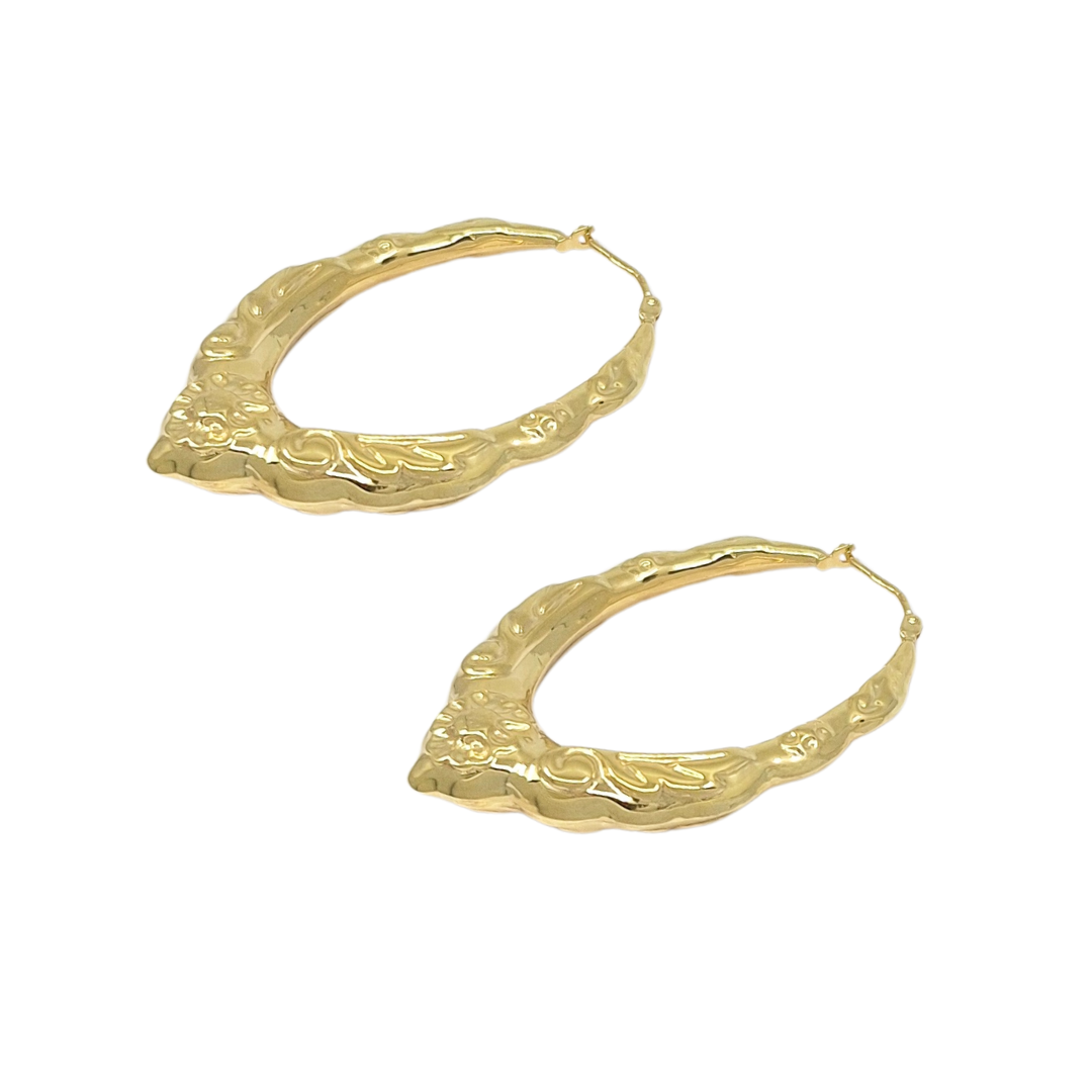 9ct Yellow Gold Patterned Creole Earrings