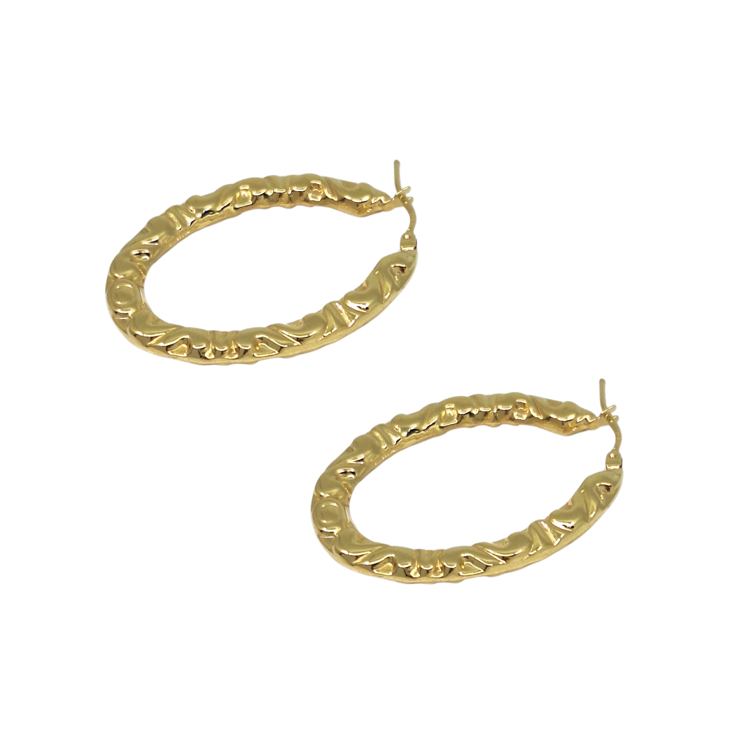 9ct Yellow Gold Patterned Creole Earrings