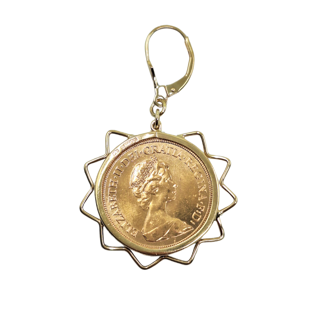 9ct/22ct Yellow Gold Full Sovereign Earrings 1979