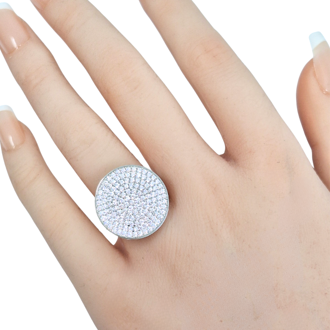 Tresor Paris Silver White Crystal Disc Ring (L)