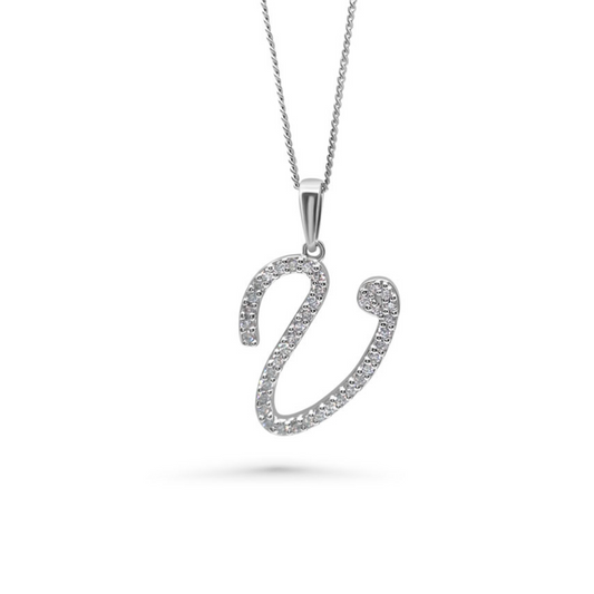White Gold & Ethical Diamond Initial V Pendant