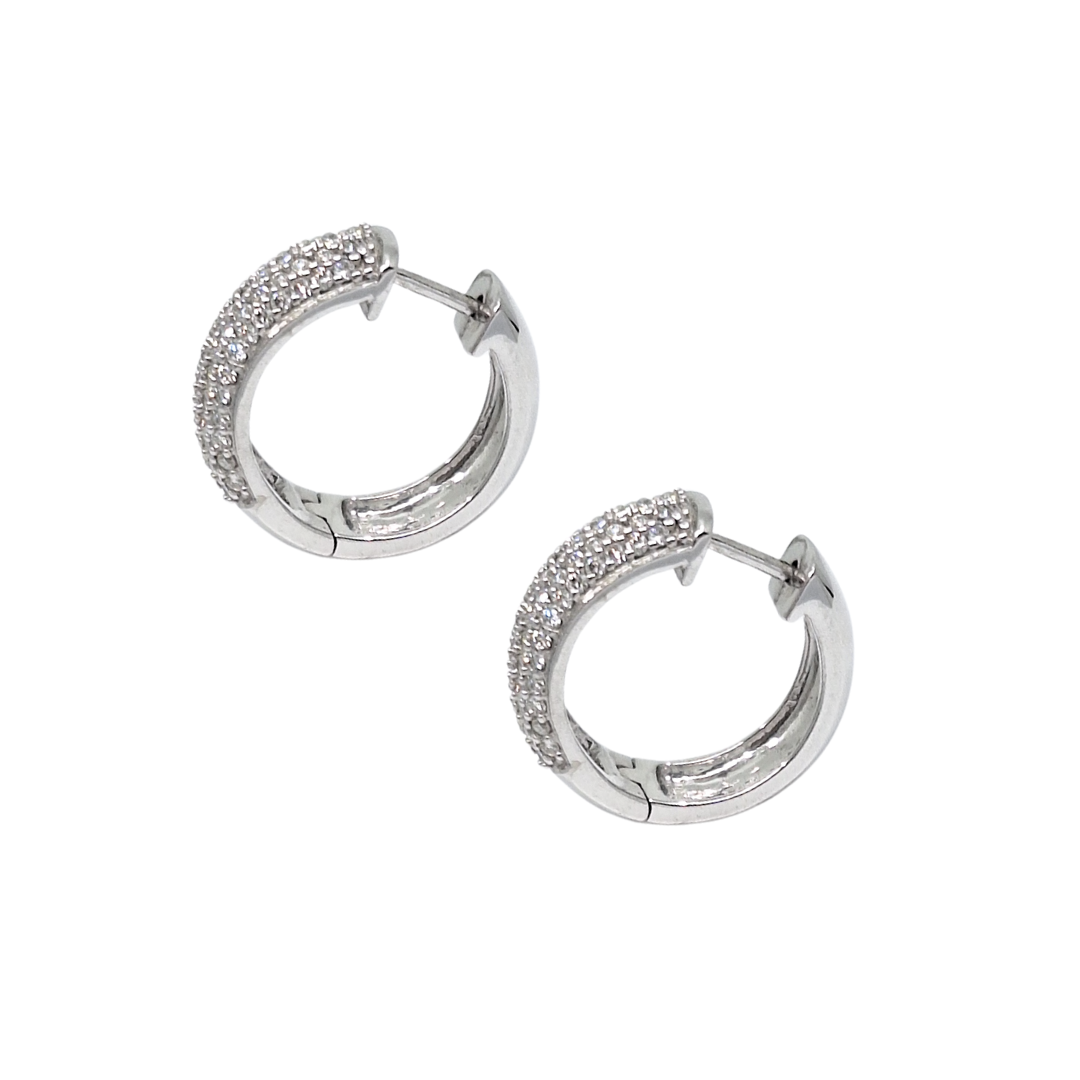 18ct White Gold Pave Diamond Hoop Earrings