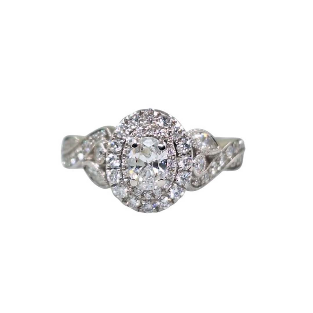14ct White Gold Oval Diamond Cluster Ring 0.87ct