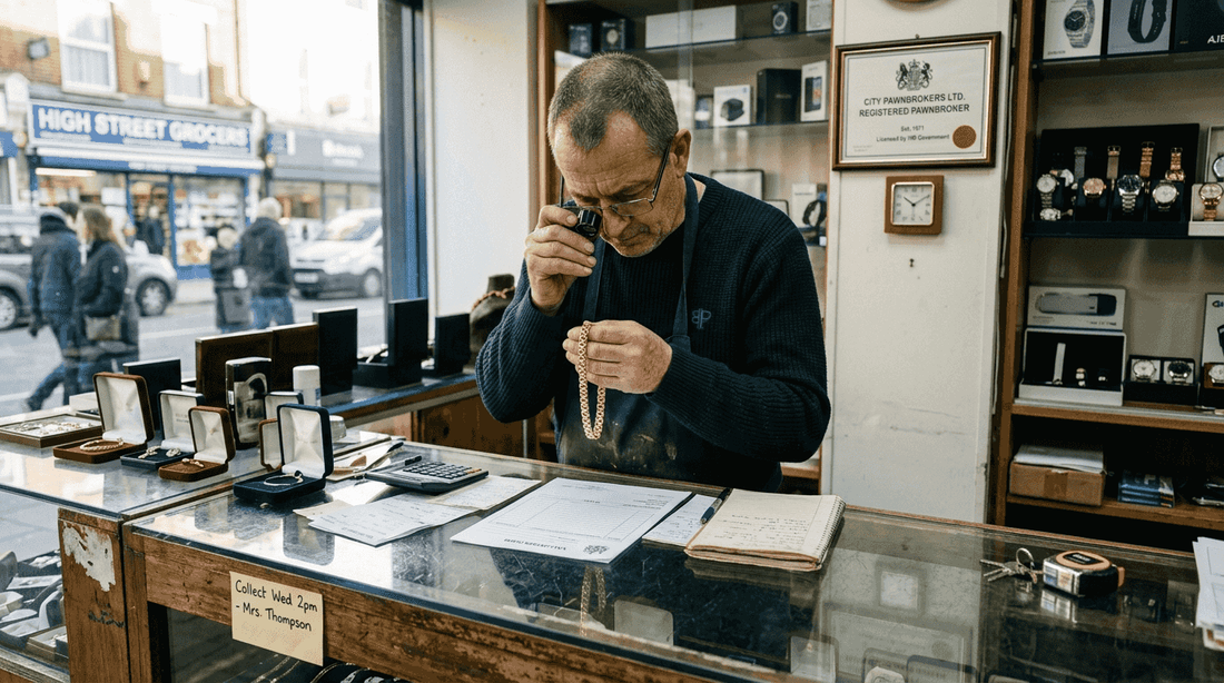 Jewellery appraisal in pawnbroker office