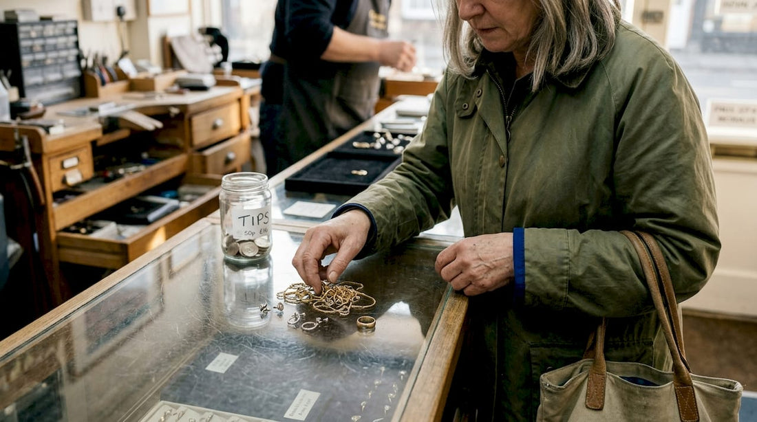 Woman selling gold and silver items at shop