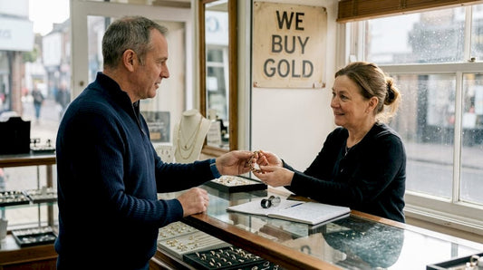 Man selling gold at Kent jeweller counter