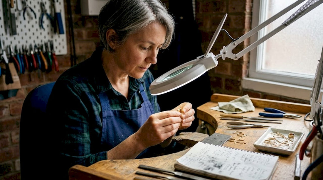 Jeweller inspecting damaged ring at workbench