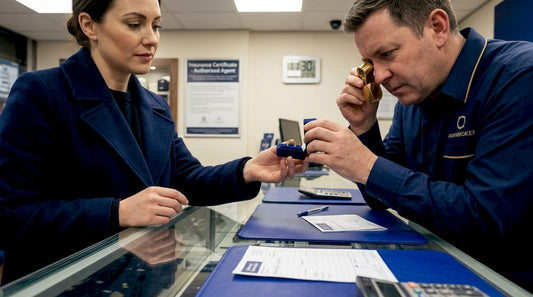 Customer pawning gold ring at UK pawnbroker counter