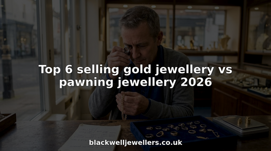 Jeweller examining gold jewellery at shop counter