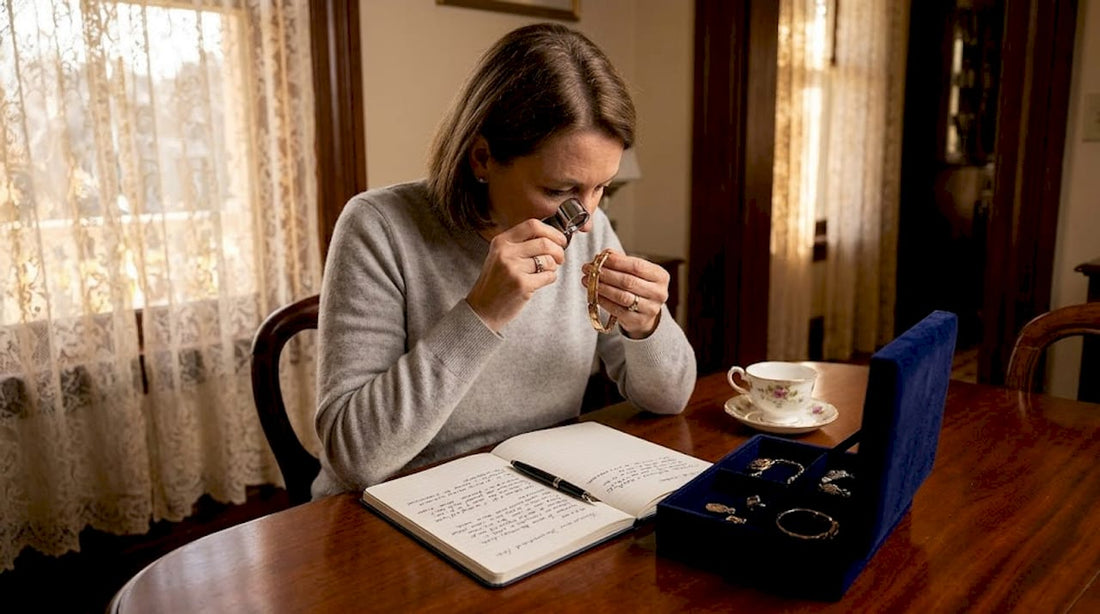Woman inspecting gold jewellery for investment