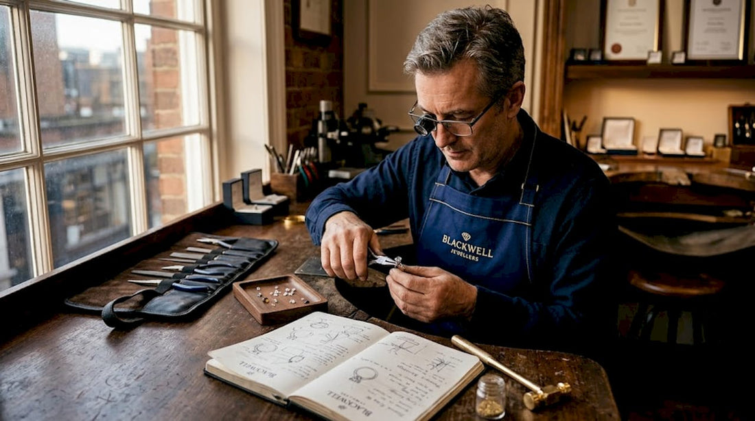 Jeweller adjusts prong setting on ring