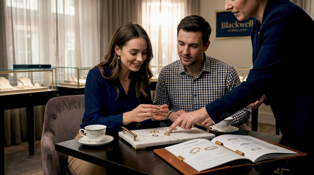 Couple shopping for wedding rings
