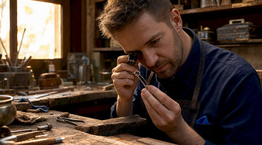 Jeweller inspecting vintage ring closely