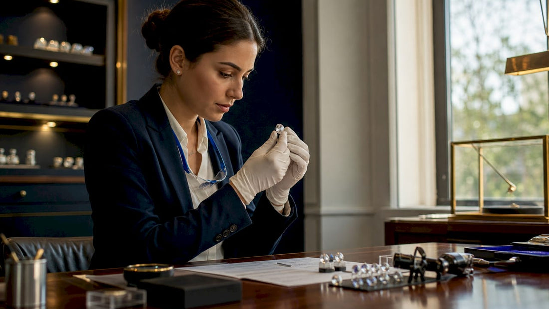Gemologist examining lab-grown diamond crystal