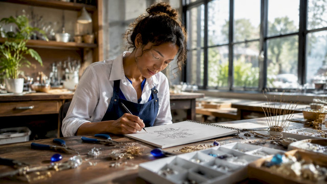 Artisan sketching handmade jewellery designs