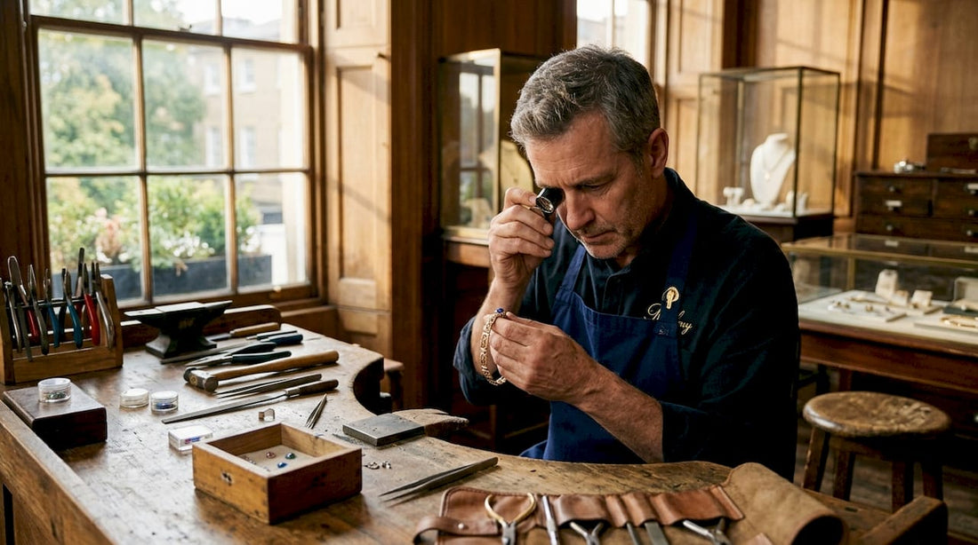 Jeweller examining old jewellery for remodelling