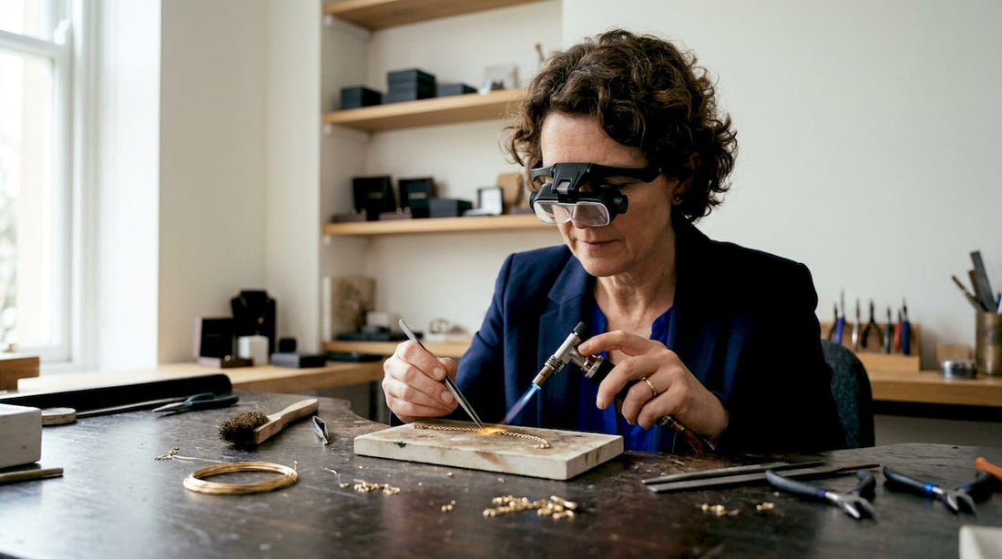 Jeweller soldering snapped gold chain link
