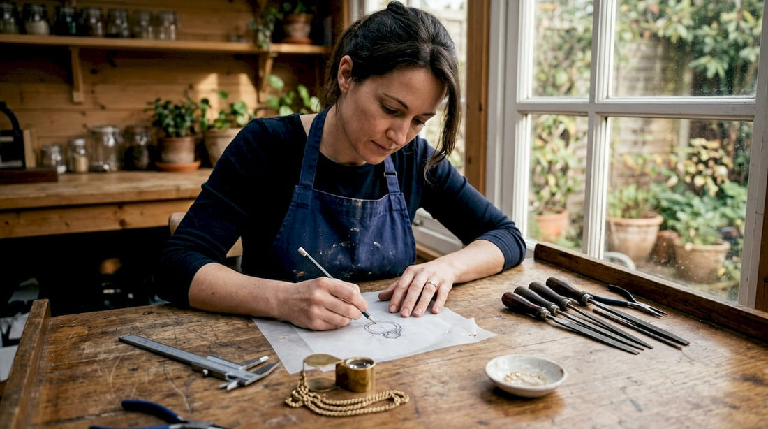 Jeweller sketching bespoke diamond ring design