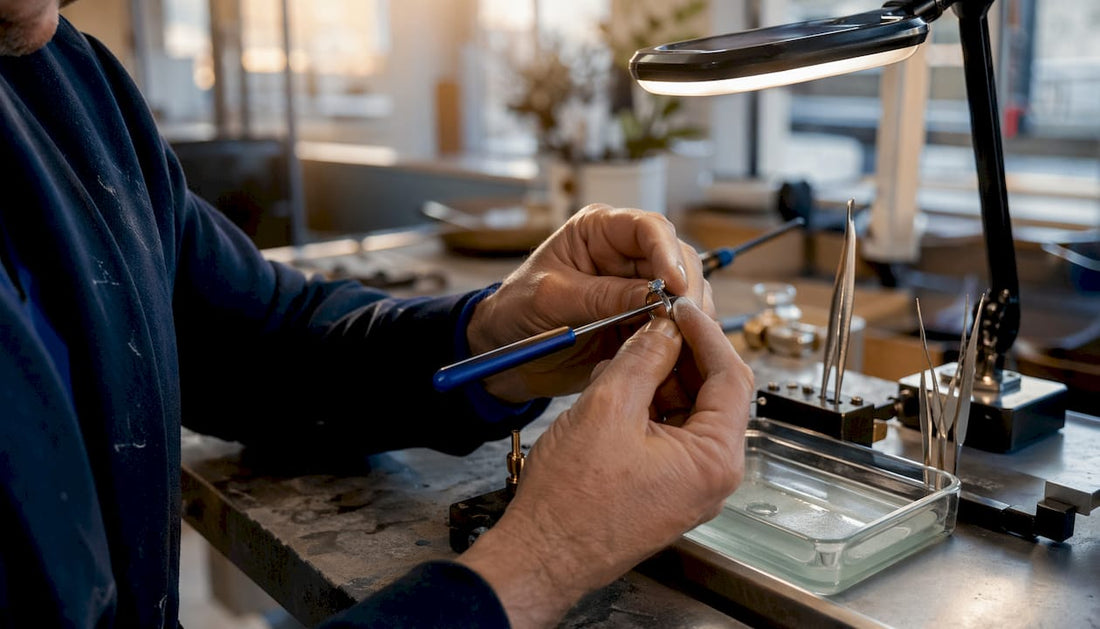 Jeweller plating white gold ring with rhodium