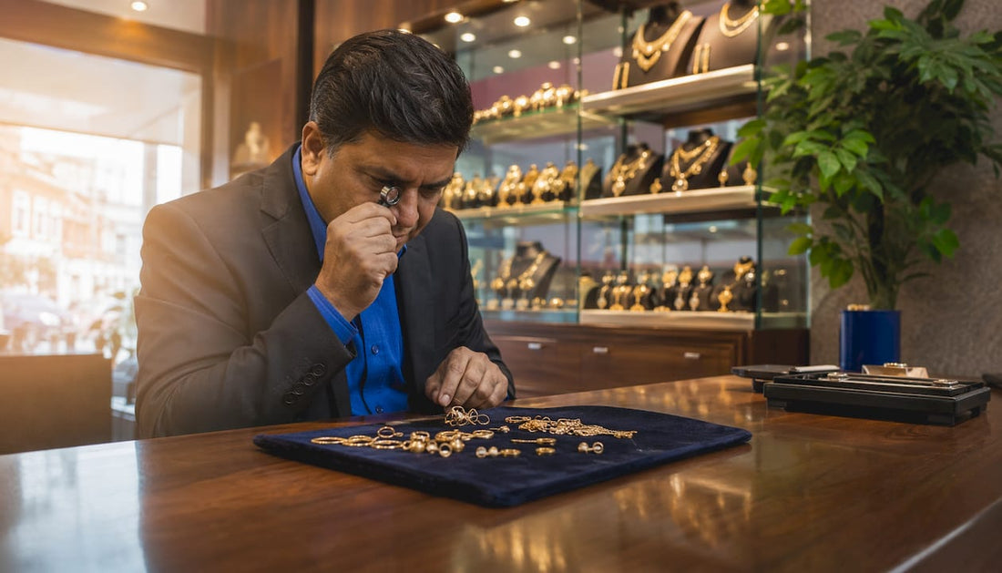 Man weighing scrap gold in Gravesend shop
