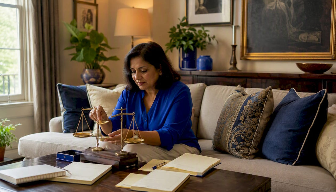 Woman weighing gold jewellery at home